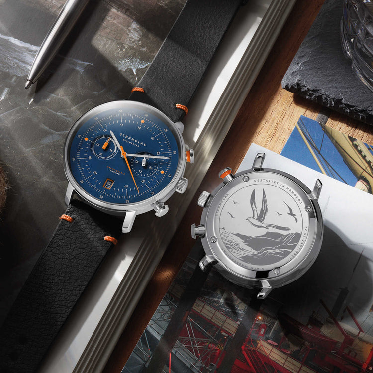 Sternglas | Hamburg chrono blue 42mm dial brown leather band | S01-HC06-VI11