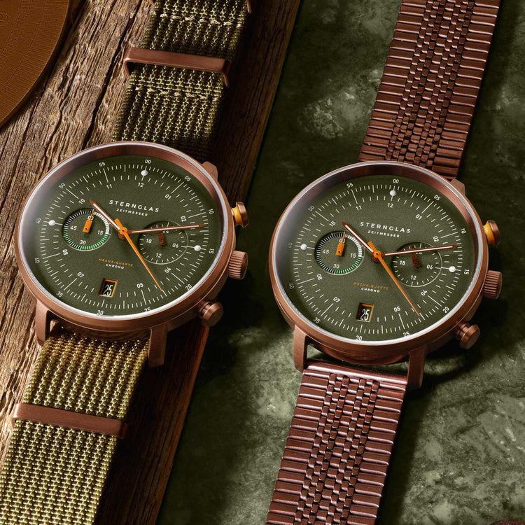 Sternglas | Hamburg chrono brushed bronze 42mm dial brown leather band | S01-HC35-VI17