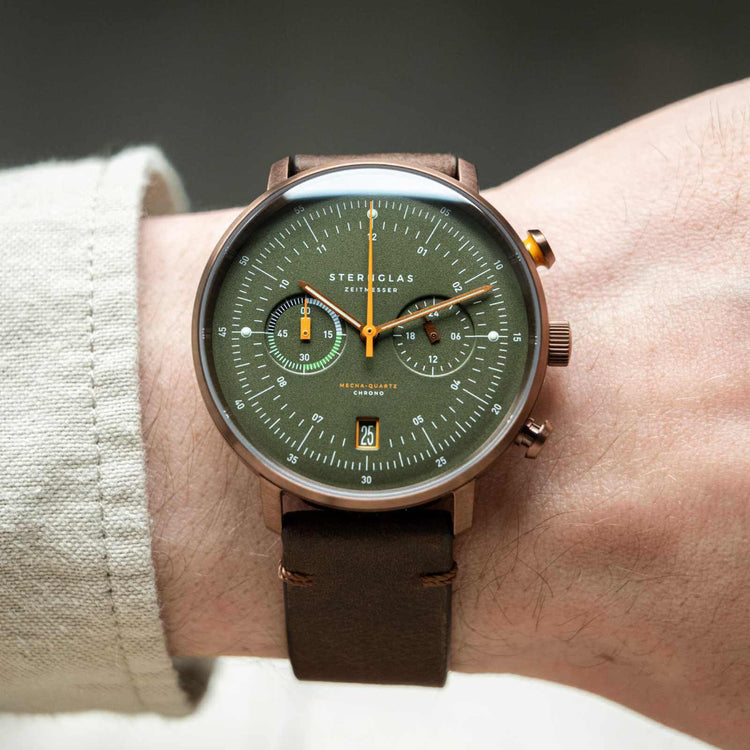 Sternglas | Hamburg chrono brushed bronze 42mm dial brown leather band | S01-HC35-VI17