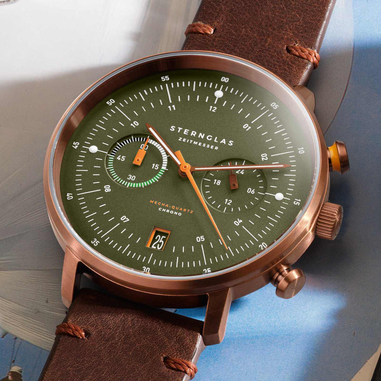 Sternglas | Hamburg chrono brushed bronze 42mm dial brown leather band | S01-HC35-VI17