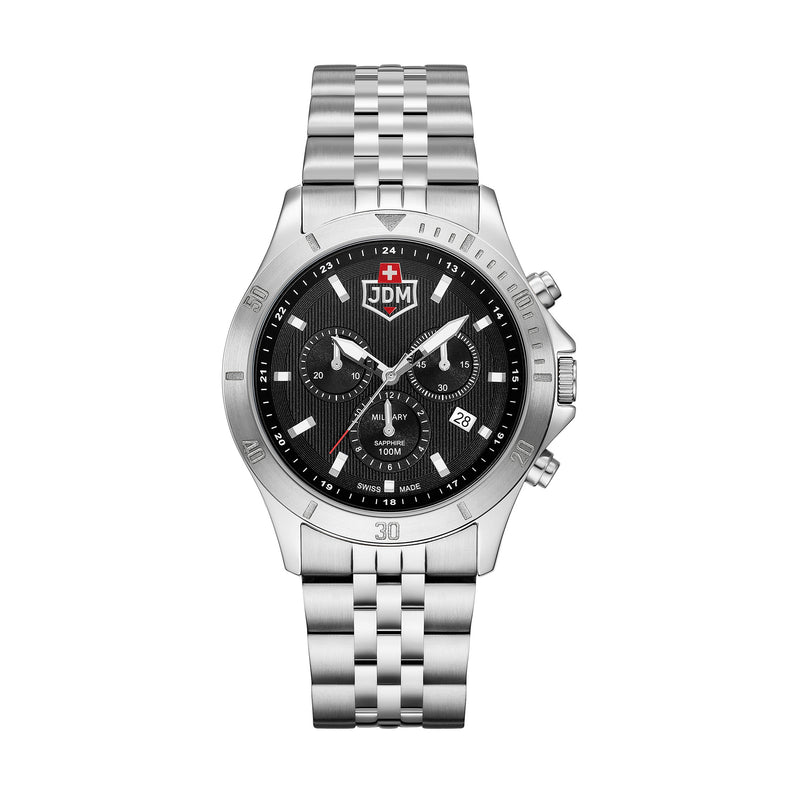 JDM Military | Delta chrono black 42mm dial silver link | JDM-WG009-01