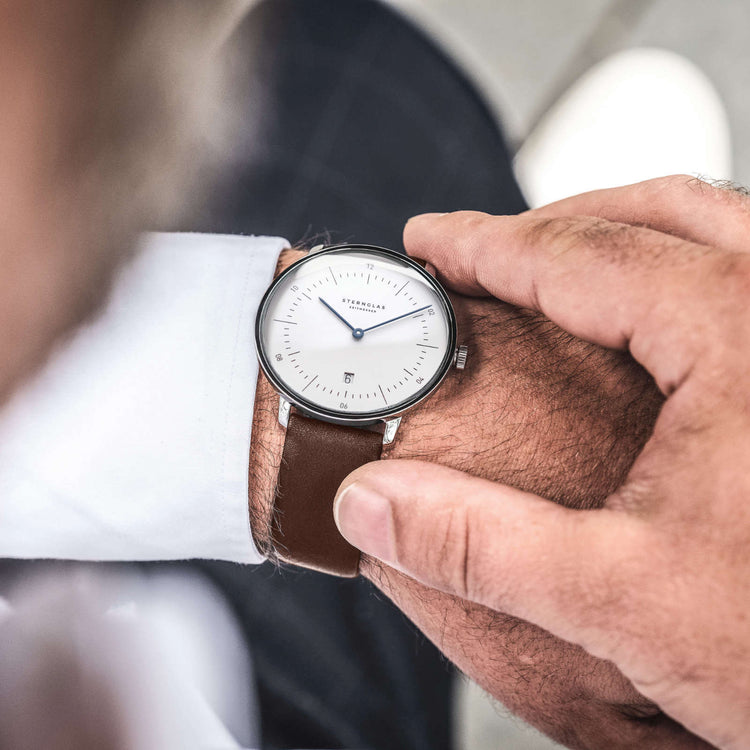 Sternglas | Naos XL White 42mm dial dark brown leather band | S01-NX01-PR04