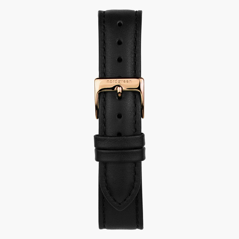 Nordgreen | Black leather rose gold 18mm strap band (36mm dial) | ST18PORGLEBL