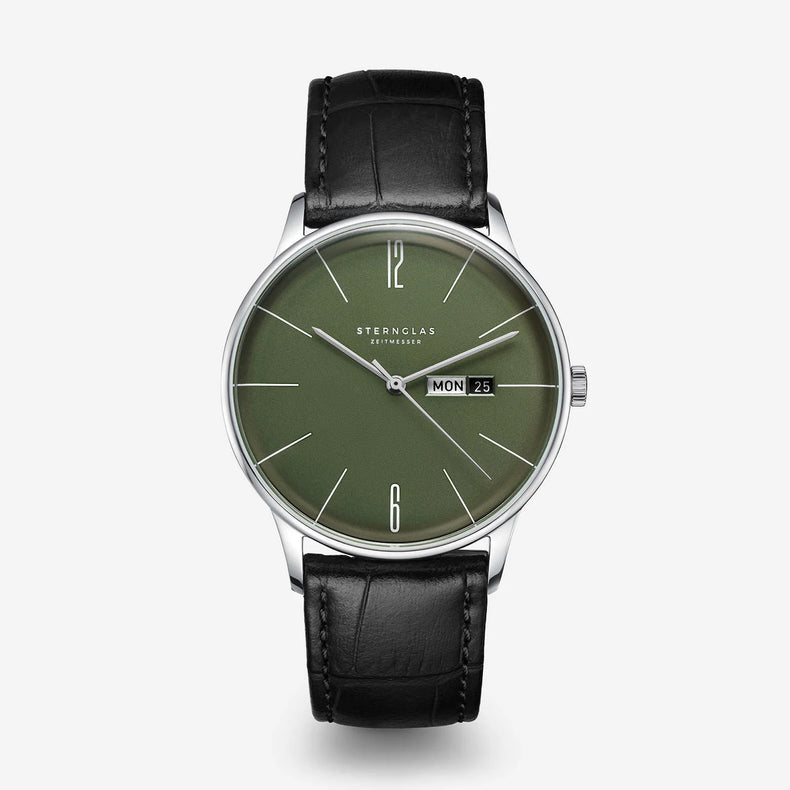 Sternglas | Berlin green heritage 38mm dial black leather band | S01-BE08-HE04
