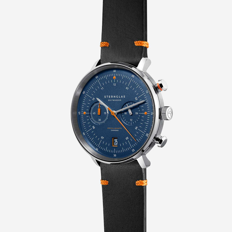 Sternglas | Hamburg chrono blue 42mm dial brown leather band | S01-HC06-VI11