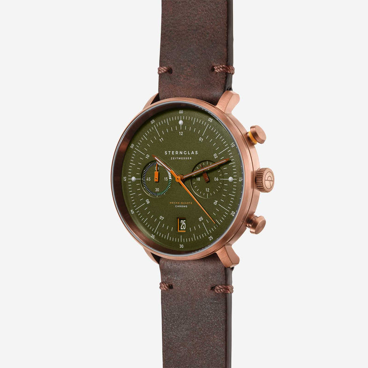 Sternglas | Hamburg chrono brushed bronze 42mm dial brown leather band | S01-HC35-VI17