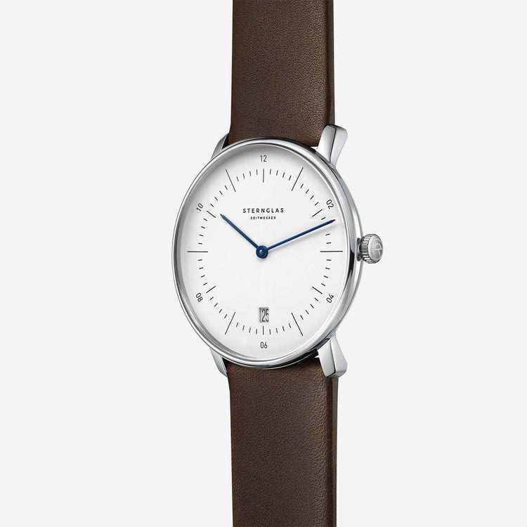 Sternglas | Naos white 38mm dial dark brown leather band | S01-NA44-PR04