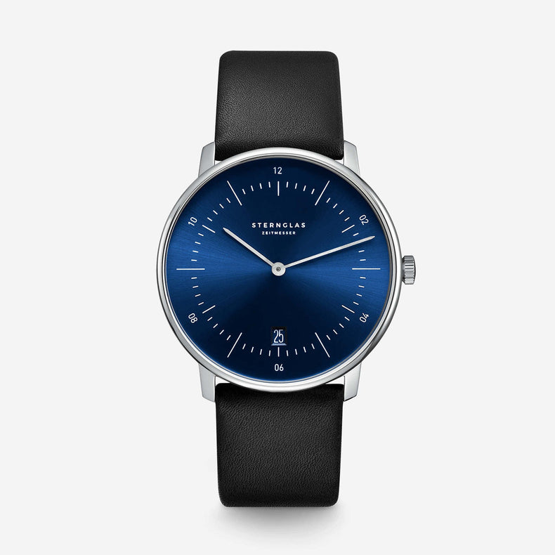 Sternglas | Naos Sunburst blue 38mm dial black leather band | S01-NA58-PR07