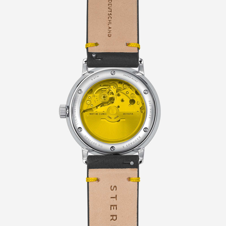 Sternglas | Naos Edition Bauhaus X Yellow Automatik 38mm dial black leather | S02-NAI23-VI22