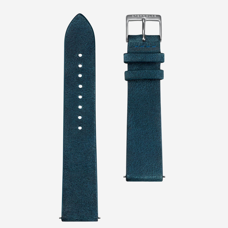 Sternglas | Vintage 20 midnight blue leather and silver watch band | S03-VI13