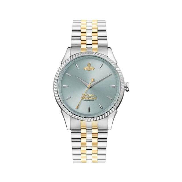 Vivienne Westwood watch with two-tone metal strap on a white background