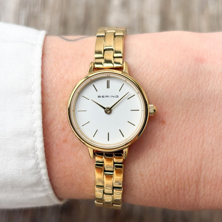 Bering | Classic gold 26mm white dial gold strap | 11022-734