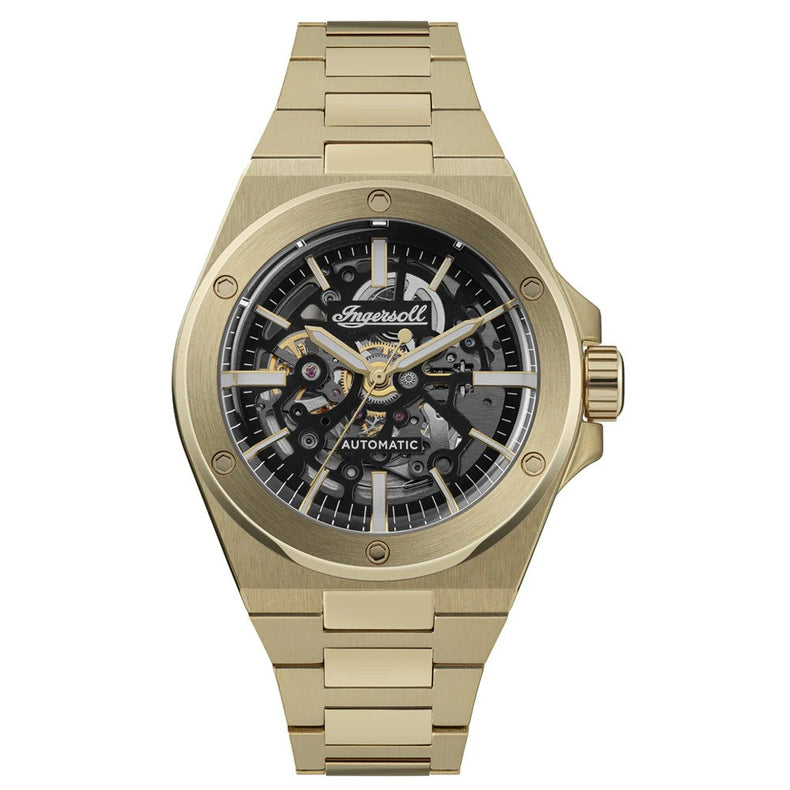 Ingersoll | Baller Automatic black 45mm skeleton dial gold | I15001