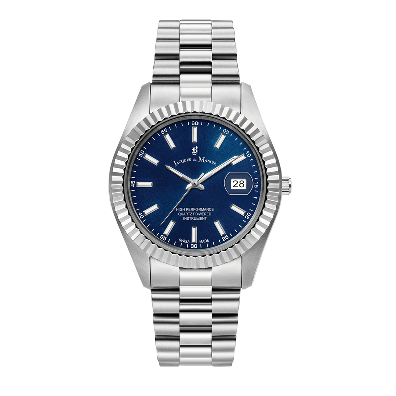 Jacques Du Manoir | Inspiration Business blue 40mm dial silver bracelet | JWN01701