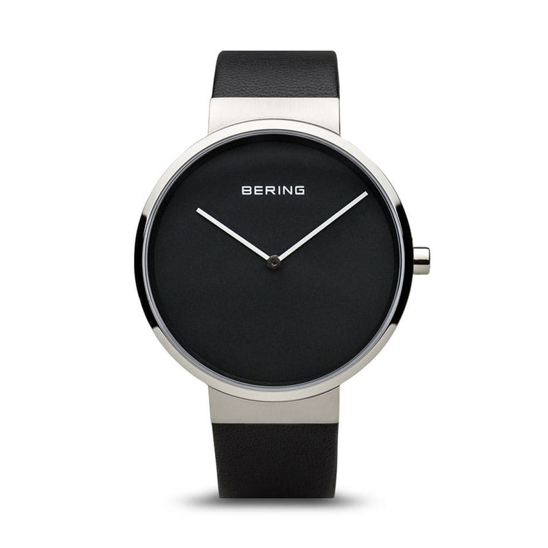 Bering | Classic silver black 39mm dial black leather | 14539-402