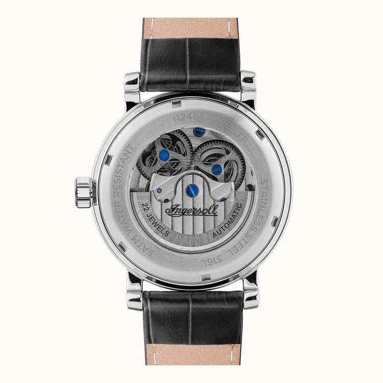 Ingersoll | Row silver 45mm silver dial black leather | I12401