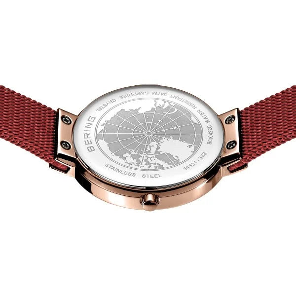 Bering | Classic brushed rose gold 31mm dial red mesh | 14531-363