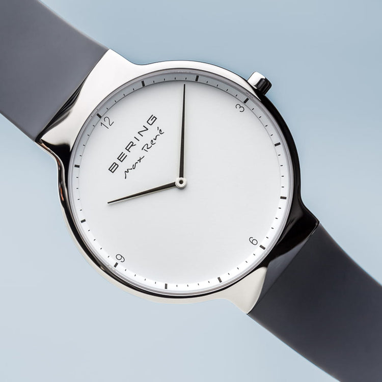 Bering | Max René polished silver 40mm dial with grey silicone strap | 15540-400