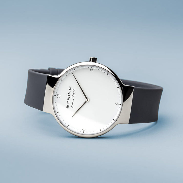 Bering | Max René polished silver 40mm dial with grey silicone strap | 15540-400
