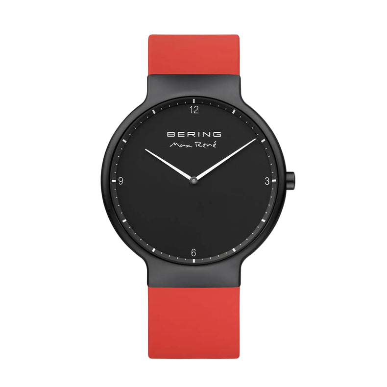 Bering | Max René Matte black 40mm dial with red silicone strap | 15540-523