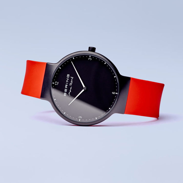 Bering | Max René Matte black 40mm dial with red silicone strap | 15540-523