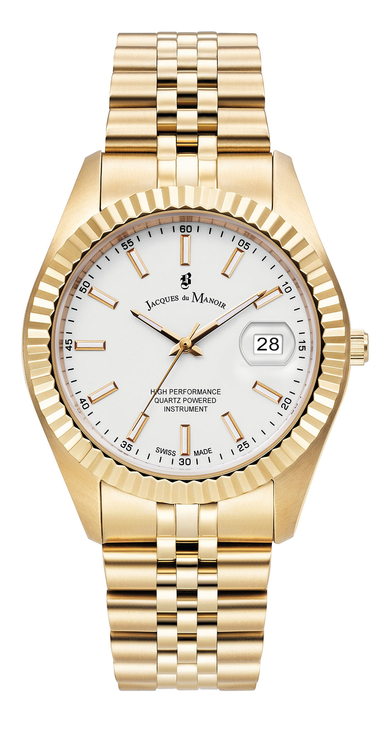 Jacques Du Manoir | Inspiration Business white 40mm dial gold bracelet | JWN01706