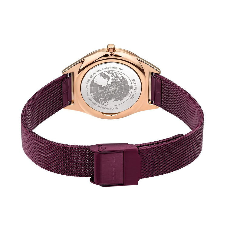 Bering | Ultra slim purple rose gold 31mm dial purple mesh | 17031-969