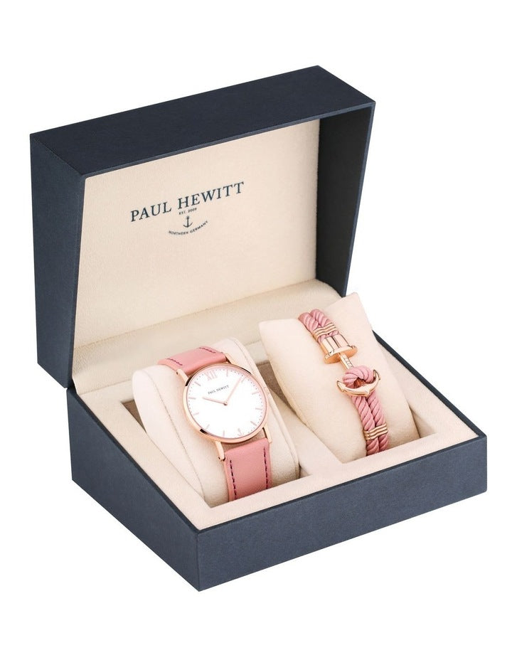 Paul Hewitt | Sailor white sand watch and pink phrep medium gift set | PH-PM-5-M