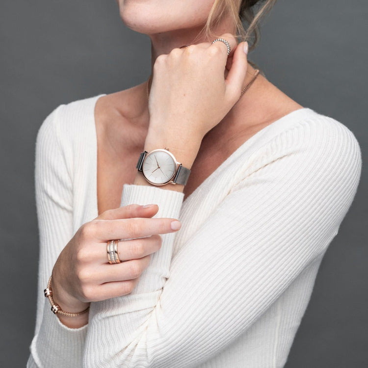 Bering | Classic polished rose gold 36mm dial grey mesh | 13436-369