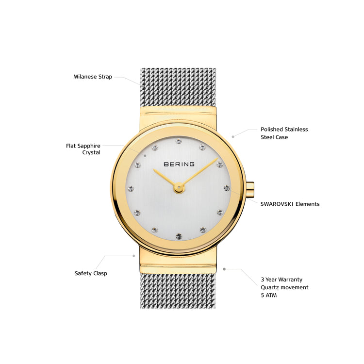 Bering | Classic polished gold silver 26mm dial silver mesh | 10126-001