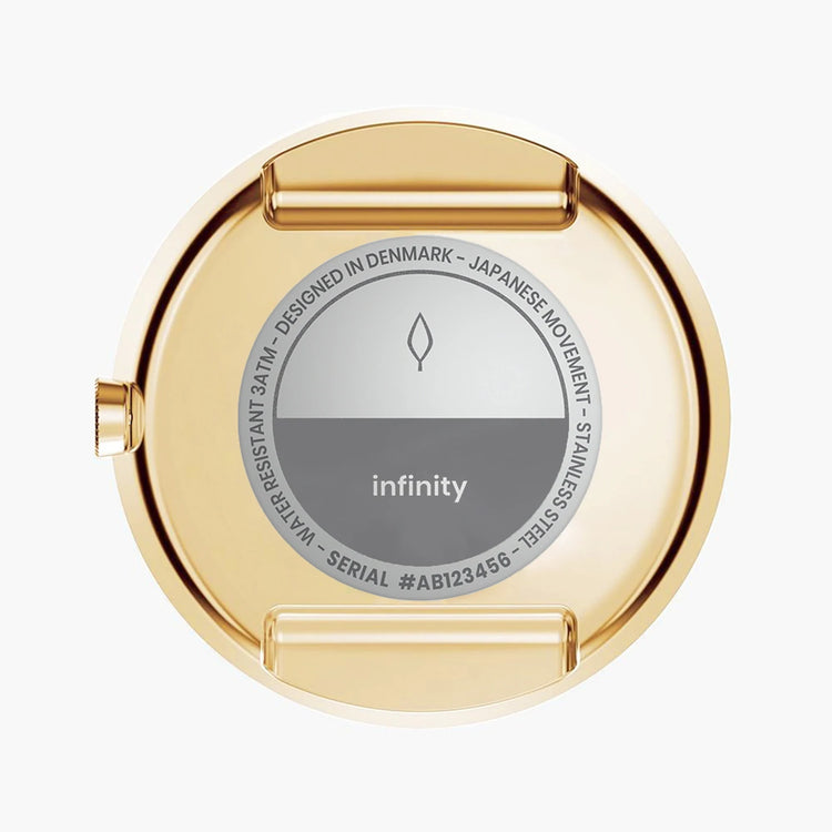 Nordgreen | Infinity gold 32mm white dial black leather | IN32GOLEBLXX