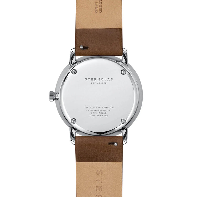 Sternglas | Naos white 38mm dial dark brown leather band | S01-NA44-PR04