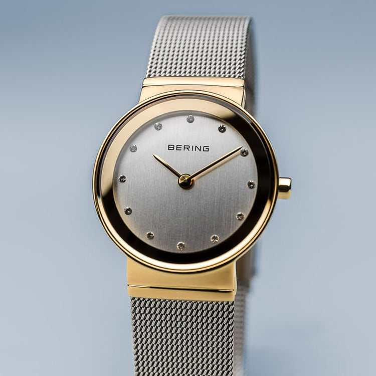 Bering | Classic polished gold silver 26mm dial silver mesh | 10126-001