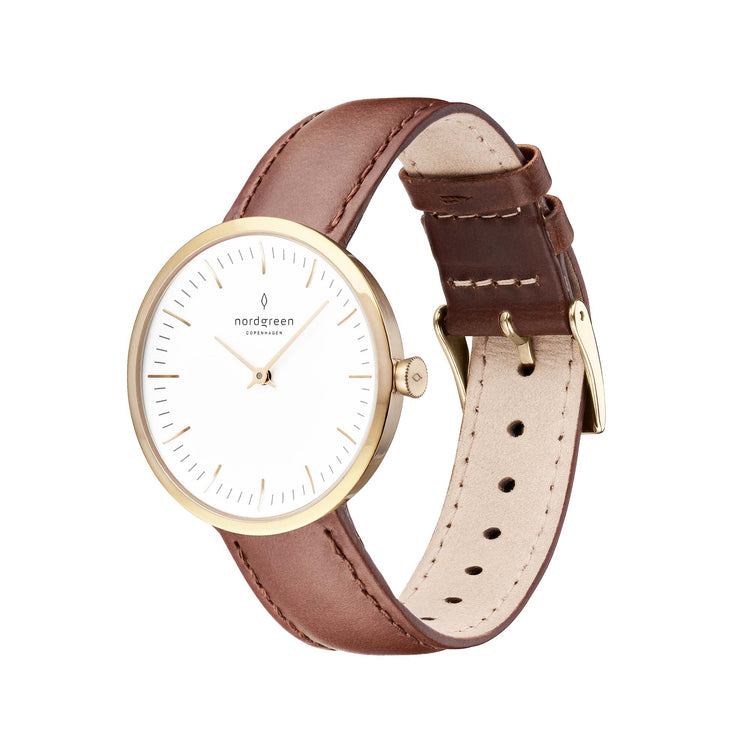 Nordgreen | Infinity gold 32mm white dial brown leather | IN32RGLEBRXX