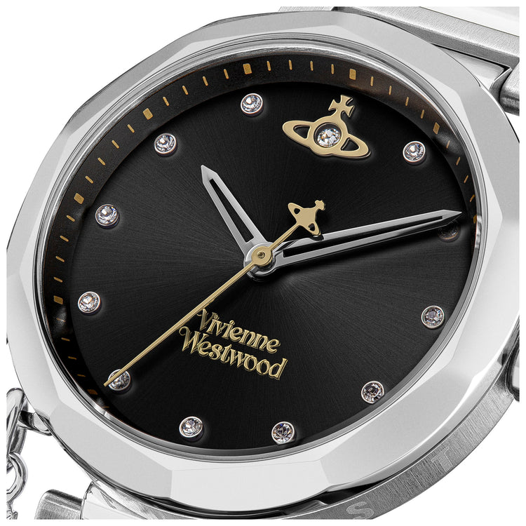 Vivienne Westwood | Poplar silver crystal set black 31mm dial | VV246BKSL
