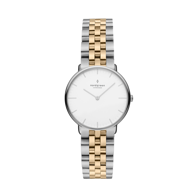 Nordgreen | Native silver and gold two tone bracelet 28mm white dial | NR28SI5LSGXX