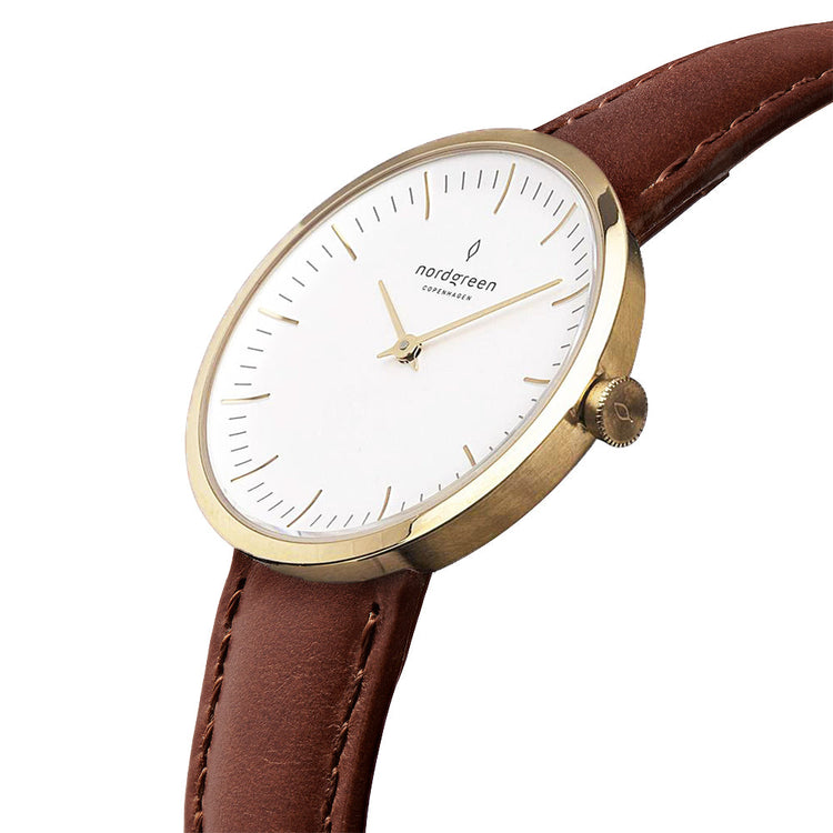 Nordgreen | Infinity gold 32mm white dial brown leather | IN32RGLEBRXX