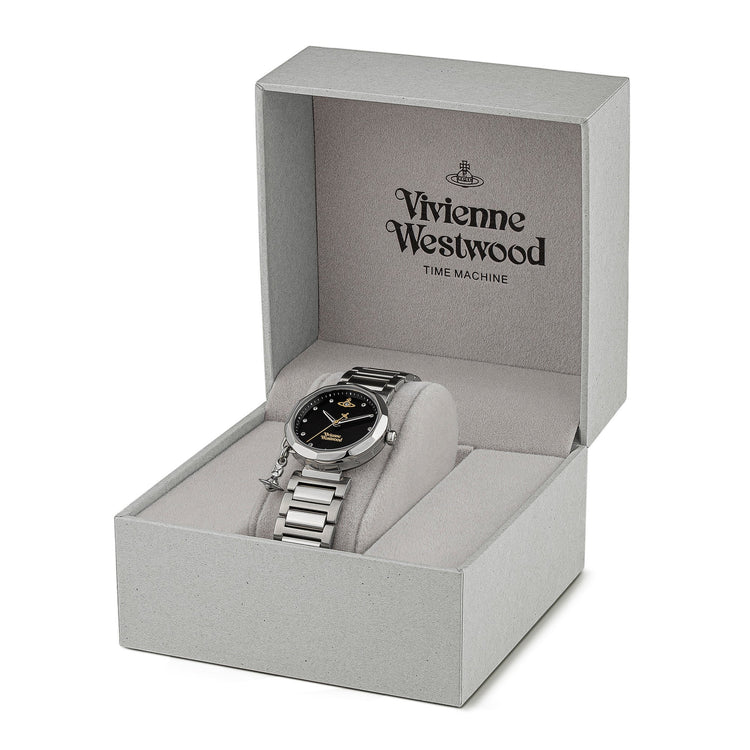 Vivienne Westwood | Poplar silver crystal set black 31mm dial | VV246BKSL