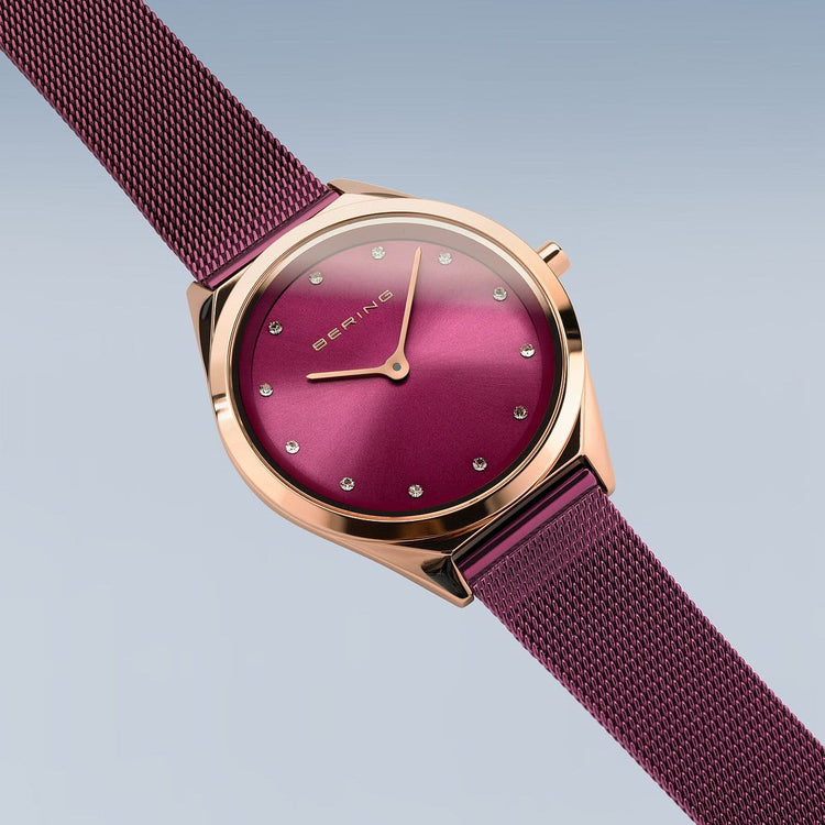 Bering | Ultra slim purple rose gold 31mm dial purple mesh | 17031-969
