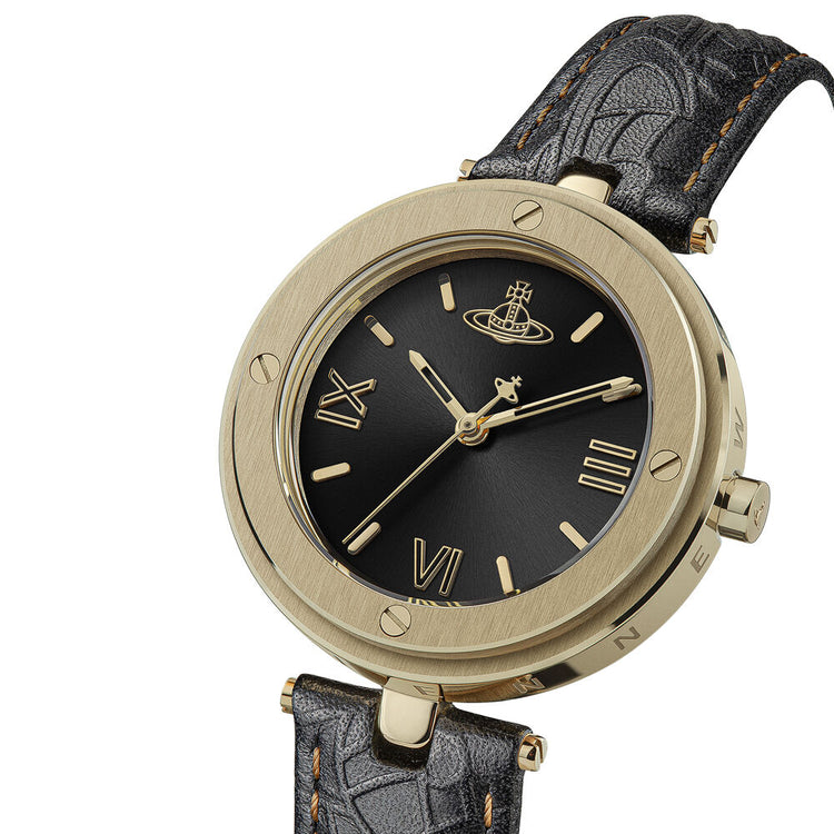 Vivienne Westwood | Whitehall Gold 34mm dial black leather | VV287BKBK