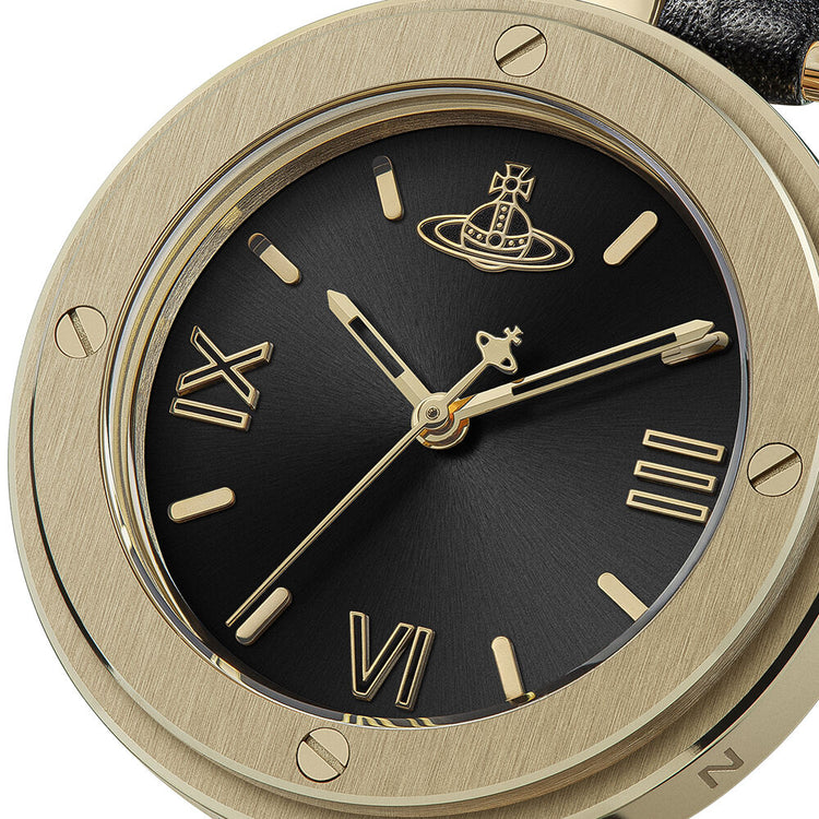 Vivienne Westwood | Whitehall Gold 34mm dial black leather | VV287BKBK