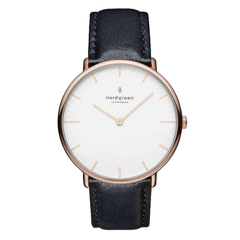 Nordgreen | Native rose gold 36mm black leather | NR36RGLEBLXX