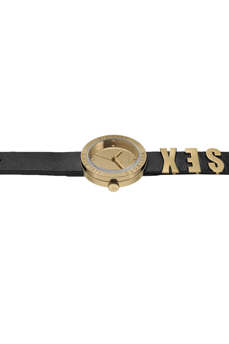 Vivienne Westwood | Rebel sex gold 30mm dial black leather | VV303BKGD