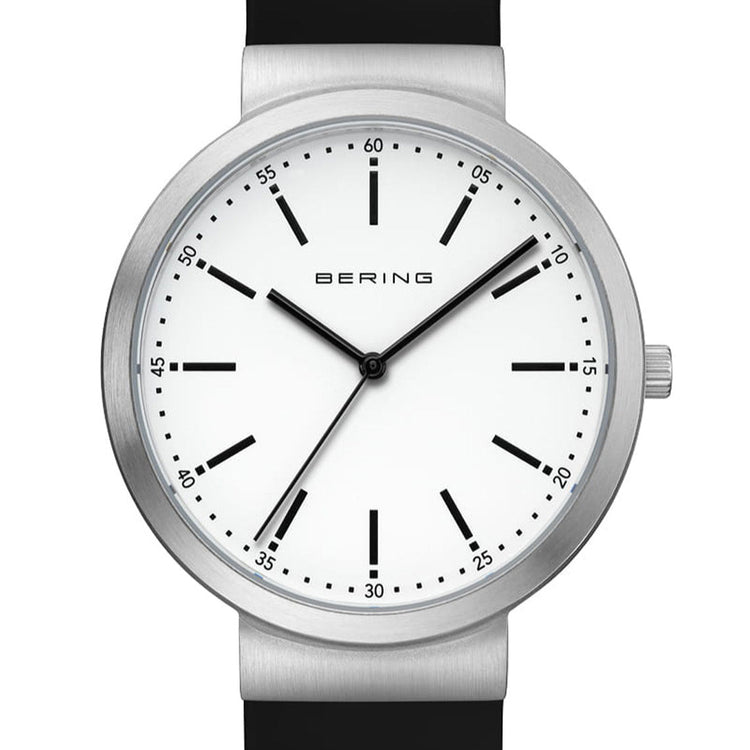 Bering | Silver and white 41mm dial black Silicon | 10141-404