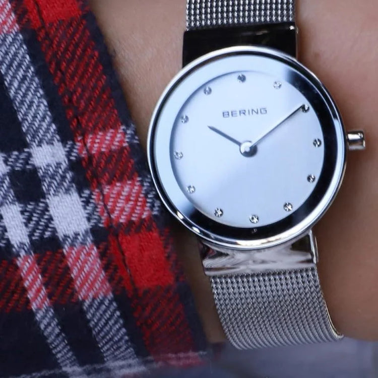 Bering | Classic polished silver mesh swarovski 26mm dial | 10126-000