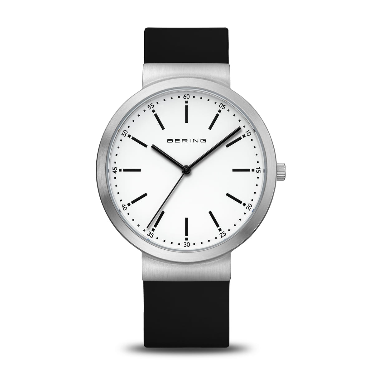 Bering | Silver and white 41mm dial black Silicon | 10141-404