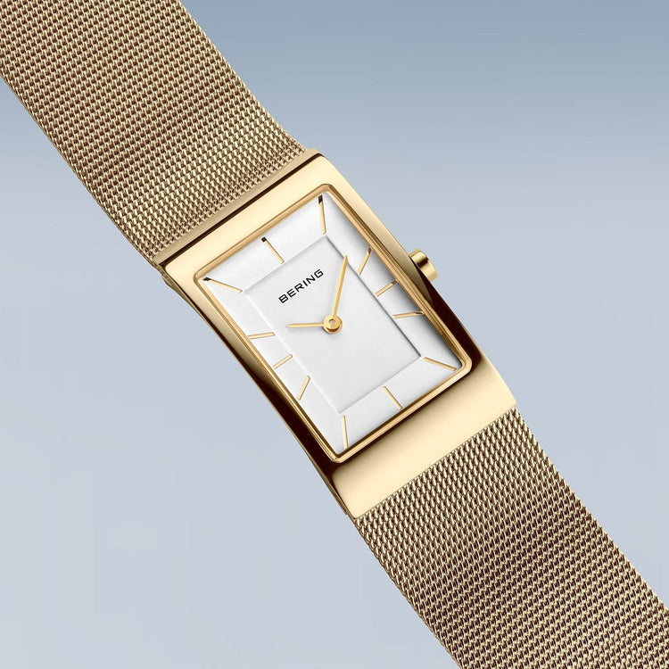 Bering | Classic 38mm polished gold white dial mesh strap | 10222-331-S