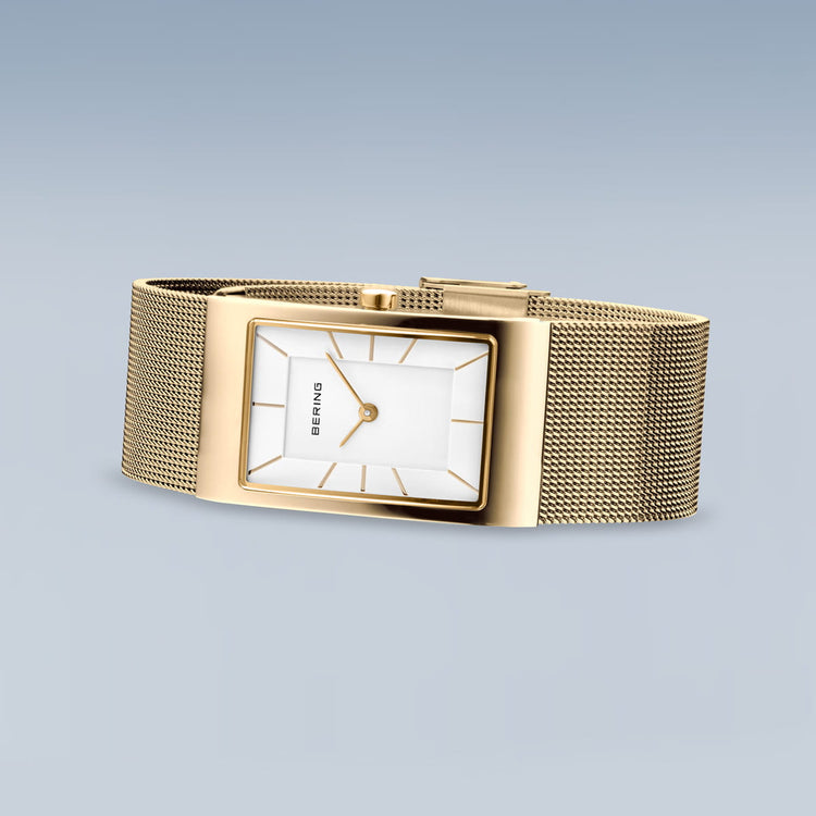 Bering | Classic 38mm polished gold white dial mesh strap | 10222-331-S