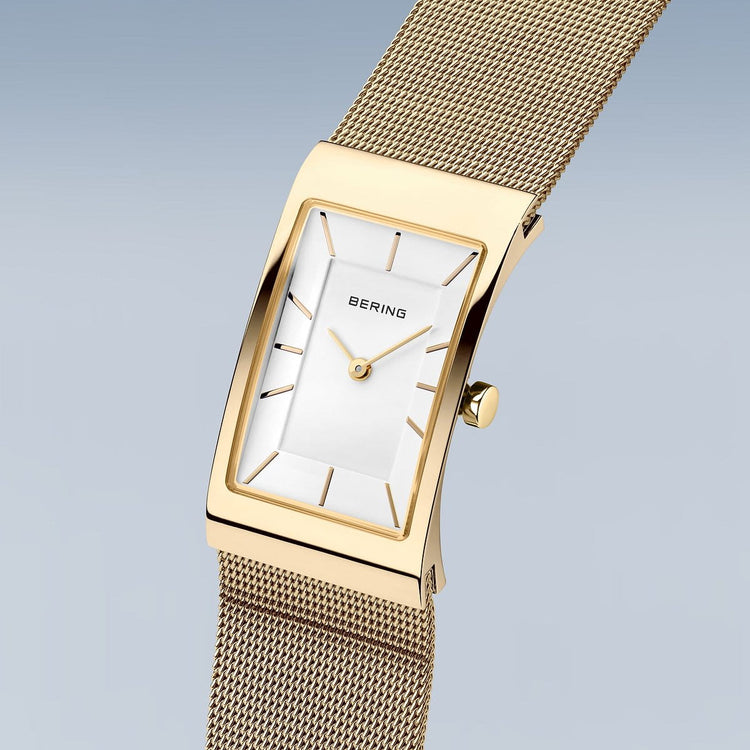 Bering | Classic 38mm polished gold white dial mesh strap | 10222-331-S