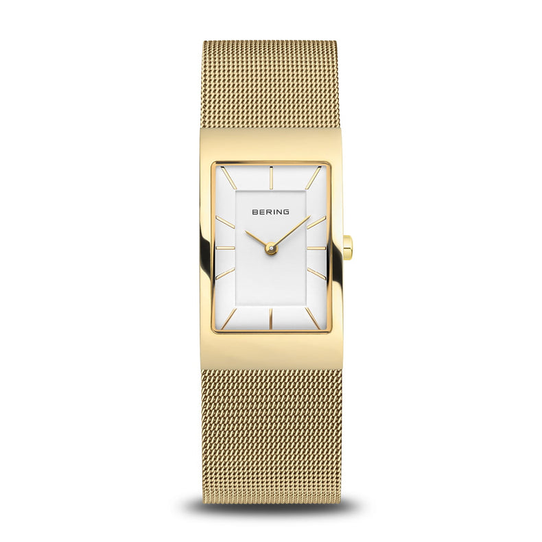 Bering | Classic 38mm polished gold white dial mesh strap | 10222-331-S